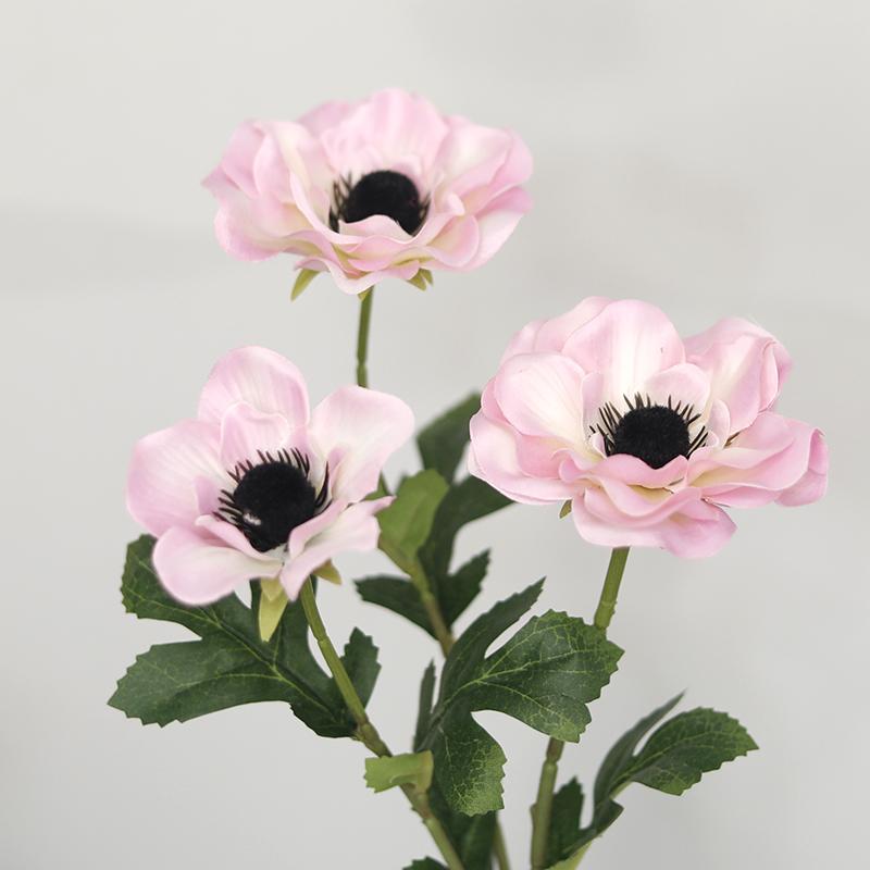 Neue 3 Köpfe Anemone Kunstblumen Seidenmohn Künstliche Blumen Party Hochzeitsdekoration Weihnachten Heimdeko Kranzzubehör