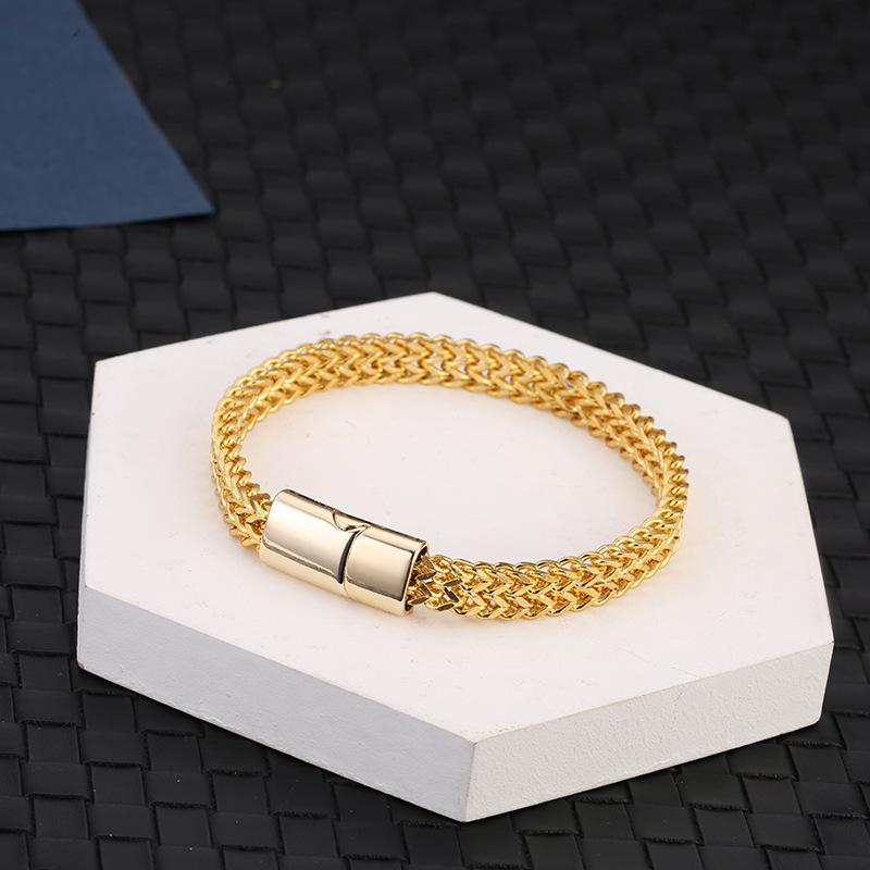 Titan Stahl Schlangenkette Magnetschnalle Herren Schmuck Armband Armreif Modeschmuck 21cm gold