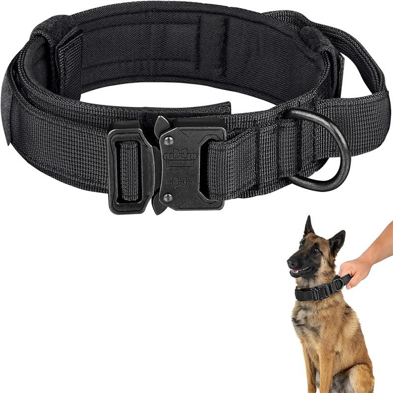 Taktisches Hundehalsband und Leine für Haustiere, militärisch verstellbar, robuste Nylonleinen für mittelgroße und große Deutsche Schäferhunde, Trainingszubehör M Neck 36-48cm