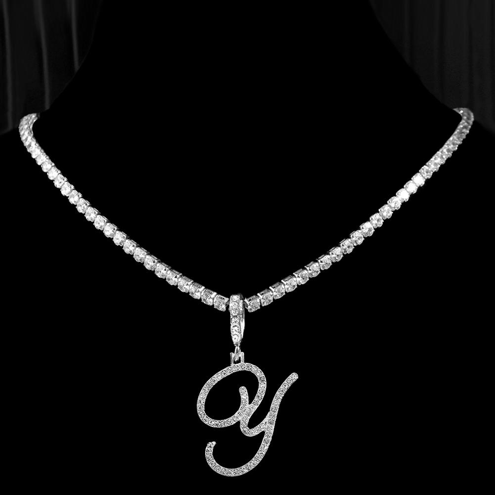Neue Schreibschrift Buchstaben Zirkonia Kette Initial Name Halskette Hip Hop Schmuck Gold Silber Farbe CZ 26 Alphabet Anhänger Halsketten Gold&18inch Zircon chain