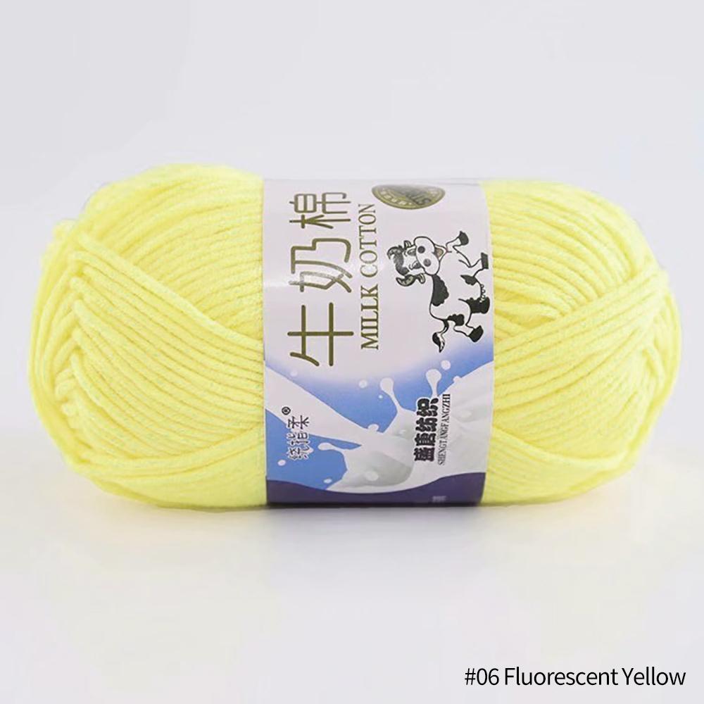 FEIJIEAST 50 g/Rolle Milch-Baumwollgarn, 5-lagig, Handstrickgarn, weich, warm, DIY-Baumwollfäden, Babywolle zum Handstricken, Häkelgarn fluoreszierende gelbe