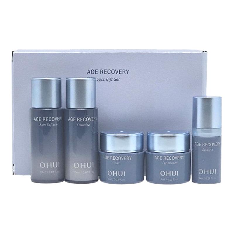 OHUI Age Recovery Miniature 5-Piece Skincare Kit | Skin Softener 20ml + Emulsion 20ml + Cream 7ml + Eye Cream 5ml + Essence 8ml Anti-Aging Trial Set Miniature 5-Piece Skincar