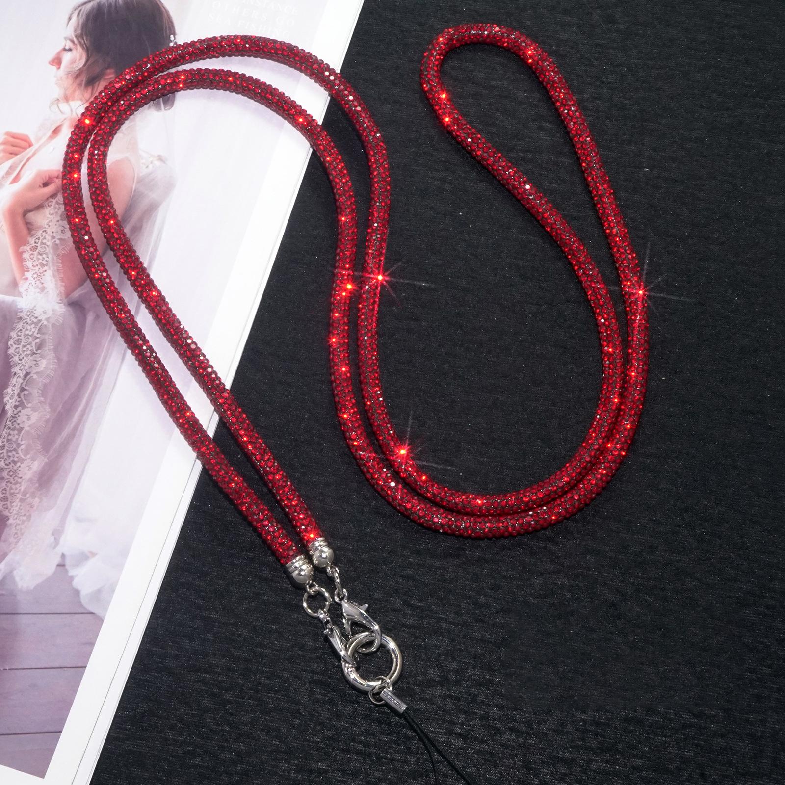 Neues Luxus Kristall Strass Handy Lanyard Helle Bling Bling Handyhülle Kettenriemen Handy Anti-Verlust Seil Handy Zubehör 70cm rot