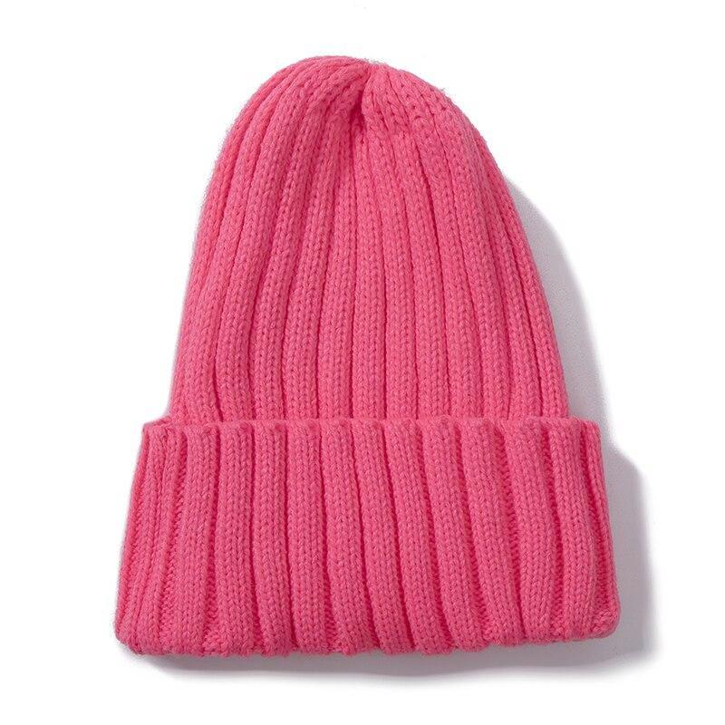 Klassische tägliche Damen-Wintermütze, einfarbig, warm, weich, Hip-Hop-Herbst-Strickmütze, kanadische Farben, Streetwear, Beanies-Kappe 54cm-58cm wassermelone roten