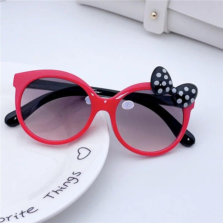 Sonnenbrille für Mädchen und Jungen, glänzende Sonnenbrille mit Schleife, schöne Katze, Kinderbrille, modische Farbverlauf-Brille, UV400 rot