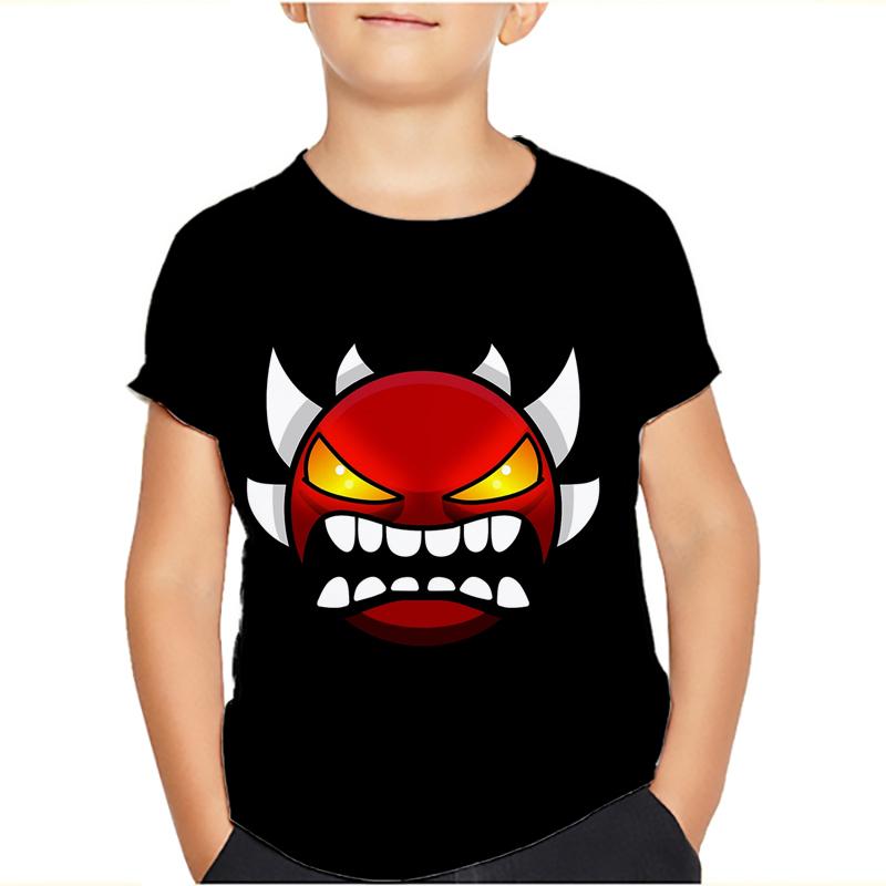 Angry Geometry Dash T-Shirt Tops für Kinderkleidung Sommer Casual Kinder T-Shirts Mädchen Jungen Kinder Cartoon T-Shirts 140 schwarz