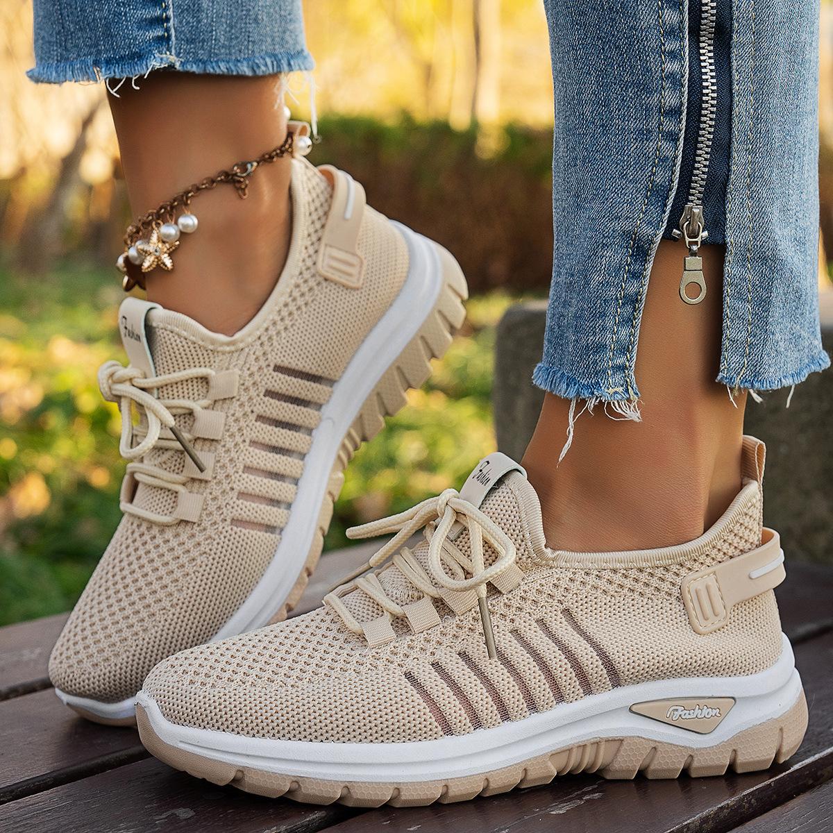 Damenschuhe, Lässige und Sportliche Damenschuhe, Atmungsaktive und Bequeme Rutschfeste Weichsohlen-Gehschuhe, Modische Damen-Sportschuhe 38 beige