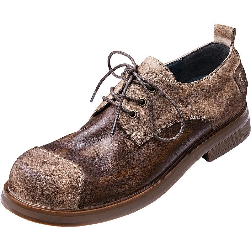 Handgefertigte Herrenschuhe aus Leder im britischen Stil, trendige Freizeitschuhe aus weichem Leder, Business-Schuhe aus Leder für Herren, weiche Sohle, große Köpfe, Werkzeugschuhe 39 braun