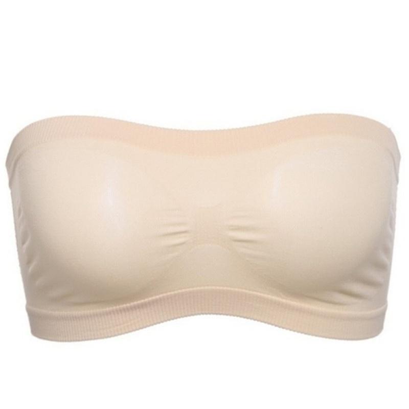 Damen Tube Top Trägerloser Bandeau-BH Unterwäsche Damen Bralette Nahtlose trägerlose Tops Hohl umwickelte Brust-BHs 3XL beige