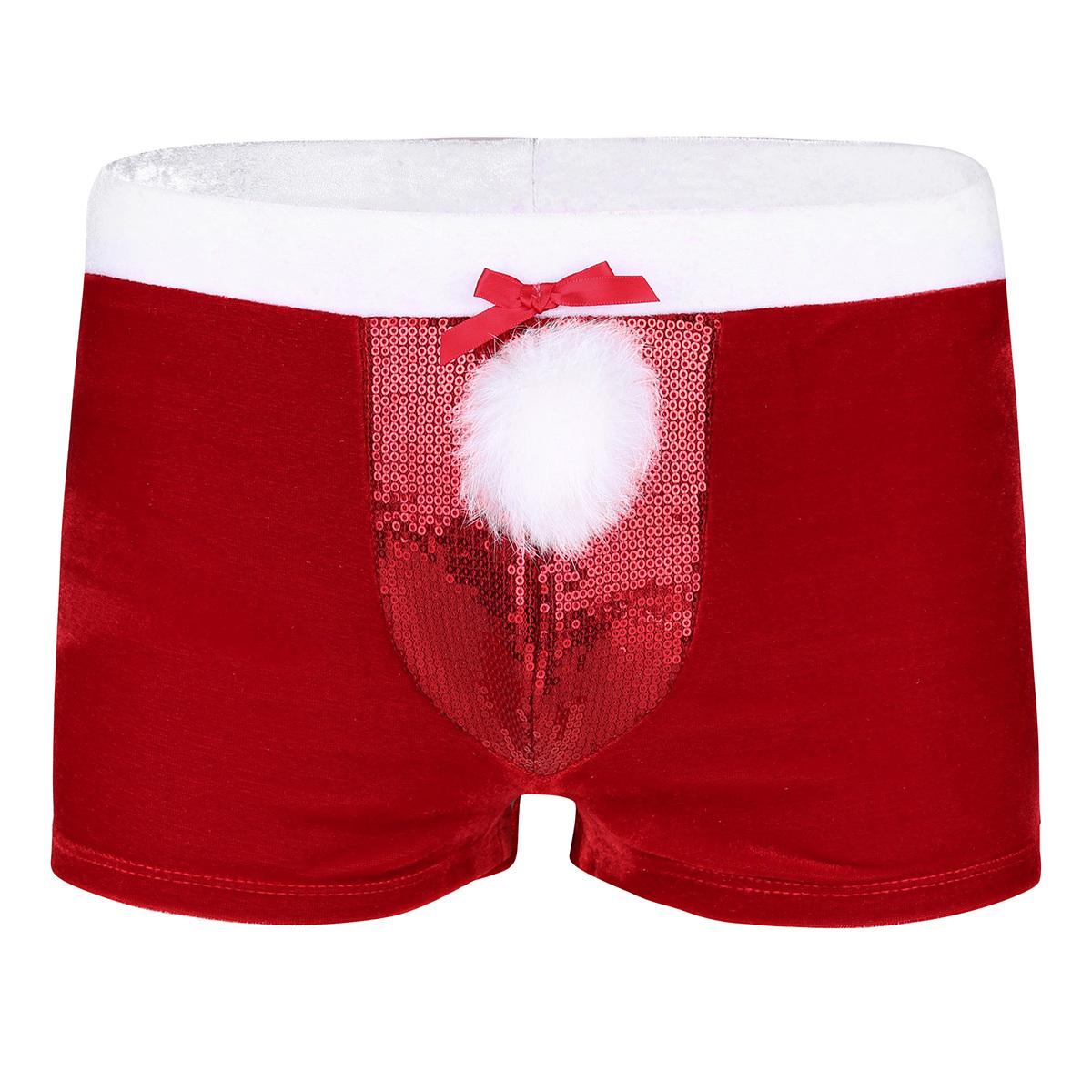 Herren Samt Weihnachten Feiertag Boxershorts Festliches Unterwäsche Set Weiche Bequeme Unterhosen XL rot