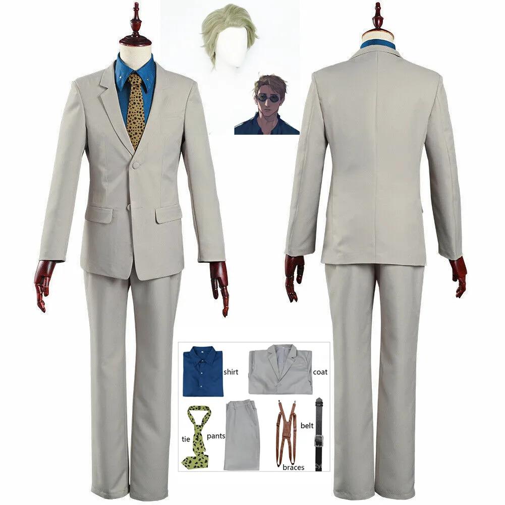 Nanami Kento Cosplay Kostüm Anime Cosplay Jujutsu Kaisen Kostüm Männer Anzug Hemd Hosen Riemen Krawatte Party Perücke Anzug L-(Costume+Wig)