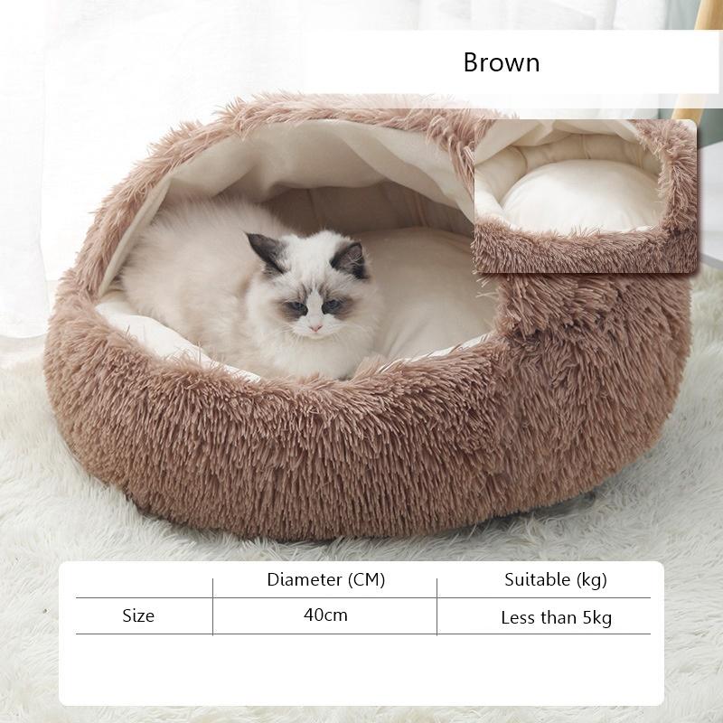 2024 Neues Winter-warmes, halbgeschlossenes Katzenstreu-Haustier-Katzenbett, halbgeschlossenes Zwinger-Hundebett 40cm beige