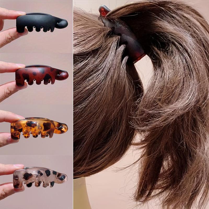 4 rutschfeste Bananen-Haarklammern für Damen - Retro-ovale Haarteile mit Leopardenmuster in Bernstein und Schwarz, sicherer Halt für Pferdeschwänze, Hochsteckfrisuren 4pcs
