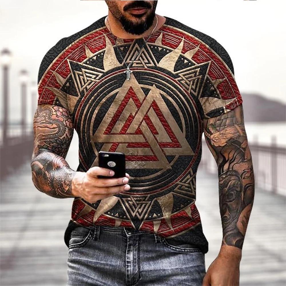 Wikinger Tattoo 3D Gedrucktes T-Shirt Herrenmode Street Hip Hop Wikinger Muster Kurzarm Oberteil Lustiges T-Shirt Sommer XXL black