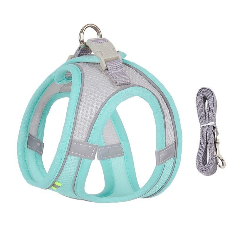 Hundegeschirr-Leine-Set für kleine Hunde, verstellbares Welpen-Katzengeschirr, Weste, französische Bulldogge, Chihuahua, Mops, Outdoor-Walking-Leine S 3-4.5 kg grün