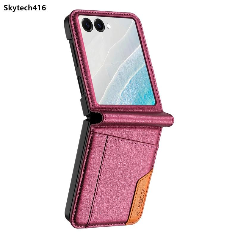 Für Samsung Galaxy Z Flip 3 4 5 6 7 Lederhülle Flip Hochwertig Kartenfach Ständer Brieftasche Abdeckung Gehäuse Samsung Z Flip FE wein rot