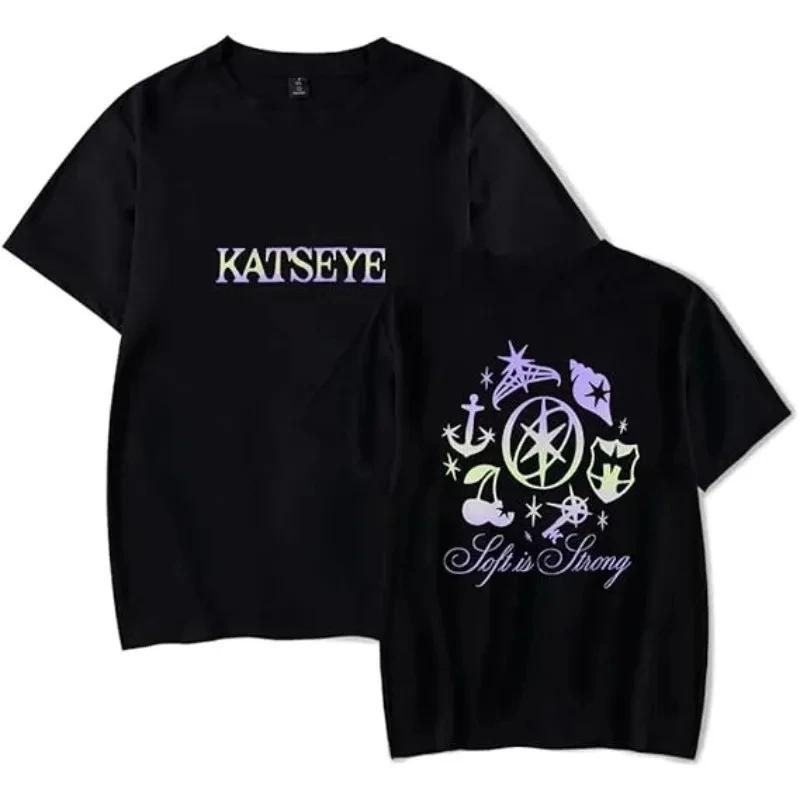 Katseye Merch Trauriges T-Shirt Neutrale Mode Popmusik Kurzarmshirt Mode Harajuku Kawaii T-Shirt Damen Y2K Kleidung XXL beige