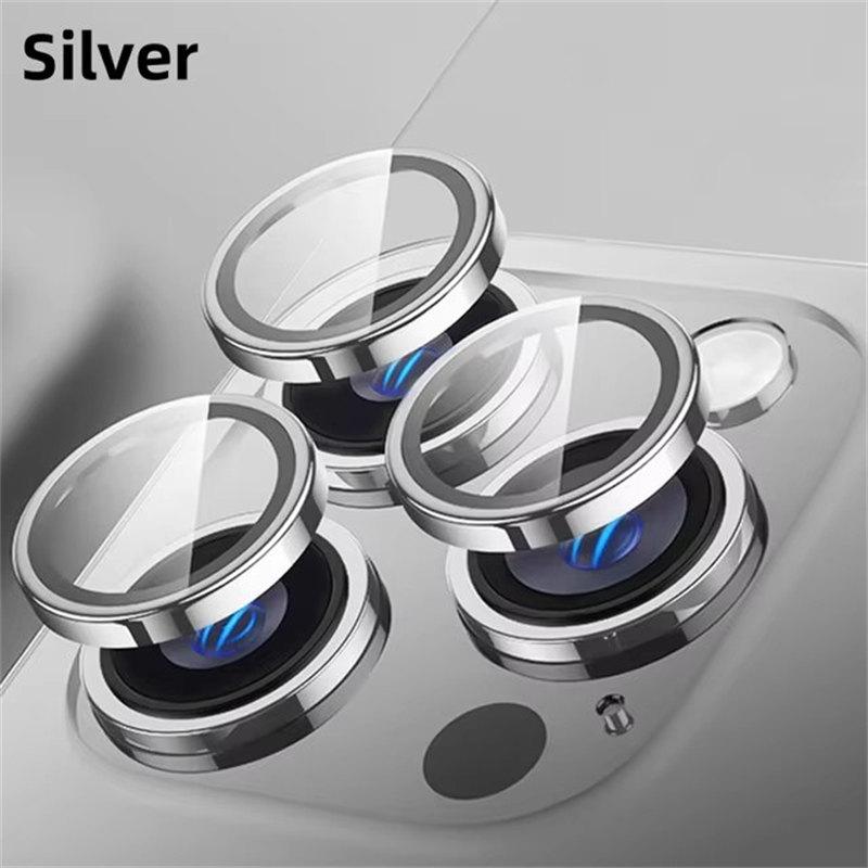 Metall-Kameraobjektivschutz für iPhone 16 15 Pro Max Aluminium-Objektivringgehäuse Glas für iPhone 16 Plus 16 Pro Max Objektivabdeckkappe iPhone 16 Pro silber