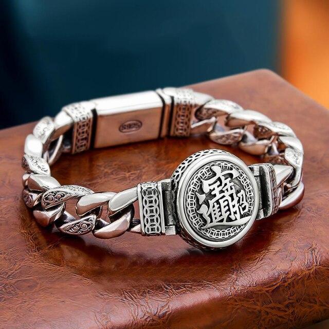 Neues dominantes Herren-Mantra mit sechs Zeichen, Plattenspieler, großes Armband, dicke Transfer-Persönlichkeit, Retro-Modeschmuck 21-22cm