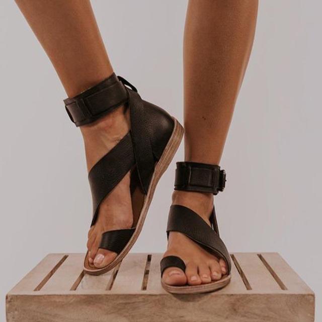 Sommer Damenschuhe Flache Sandalen Weibliche Open-Toe Schuhe Damen Sandalen Casual Roman Style 38 schwarz