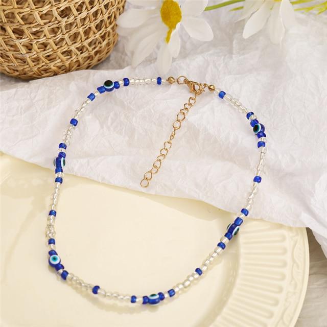 17 km trendige Perlenkette mit Perlen für Frauen, Bohemian-Stil, bunt, handgefertigt, kurze Gänseblümchen-Perlen-Halskette, Kragenschmuck