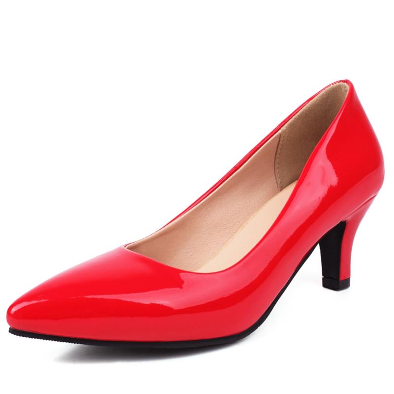 Mode Mode Medium Heels Schuhe Damen Pumps Große Größe frauen High Heels Rot Weiß Schwarz Weiß Party Büro Hochzeit Schuhe weibliche 46 rot