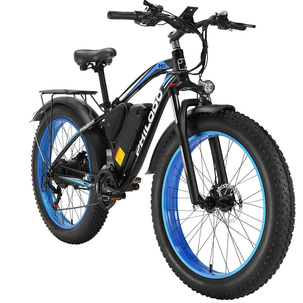 Elektrofahrrad Philodo 26 1000W Motor Fat Tire Erwachsenen E-Bike 48V 17.5AH 21 Gang All Terrain Elektrofahrrad Max. Reichweite 80Km Blau H7 Pro blau