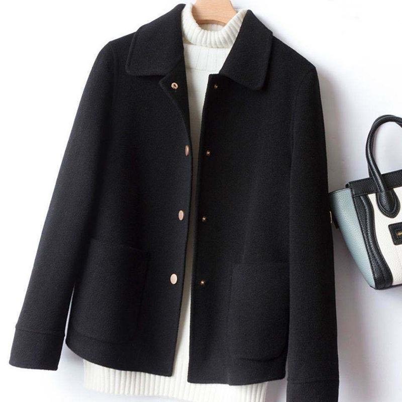 Frau Herbst/Winter Retro Casual Wolle Woolen Anzug Jacke Britischen Stil Lose Solide Einreiher Anzug Kragen Woolen mäntel M schwarz