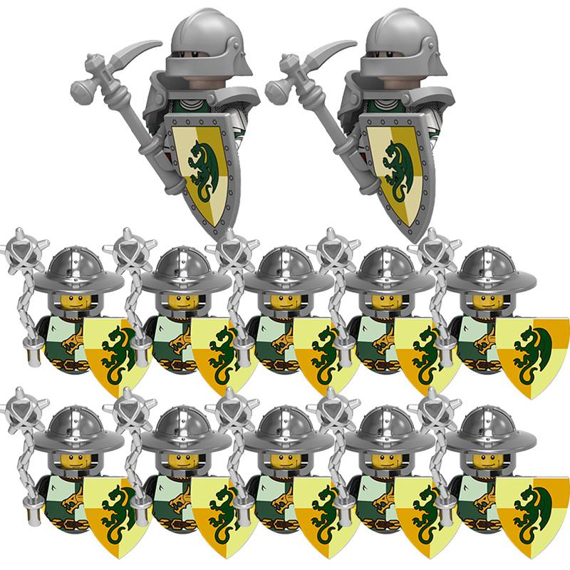 Mittelalterliche Antike Militärfiguren Drachenlandes Soldat Grüner Drachenritter Kleine Partikel Baustein Modell Kinderspielzeug