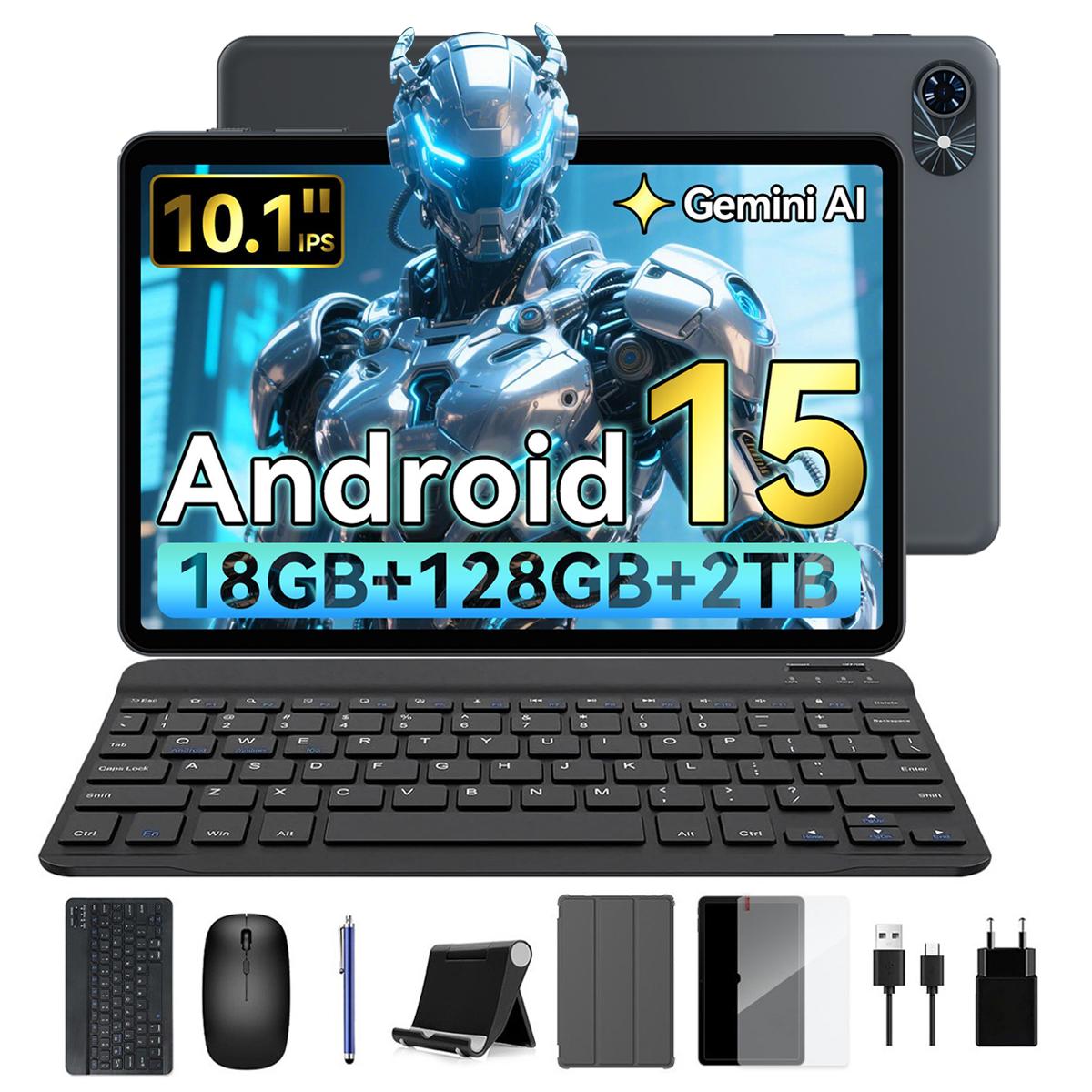 TABWEE T80 Set Android 15 6 GB RAM 128 GB ROM Tablet 10,1 Zoll 1280x 800 FHD Display PC-Tablet grau