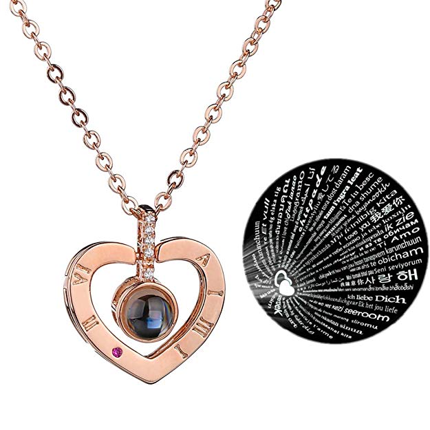 100 Sprachen Ich liebe dich Plattierte Anhänger Halskette Weihnachtsgeschenke Silber Roségold Projektion