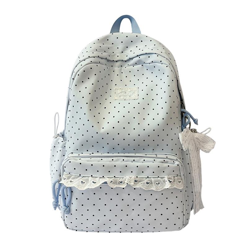 Süßer Polka-Dot-Rucksack mit Spitzenbesatz, Stilvolle Schultasche für Damen und Teenager, Leichtes und geräumiges Design Small blau