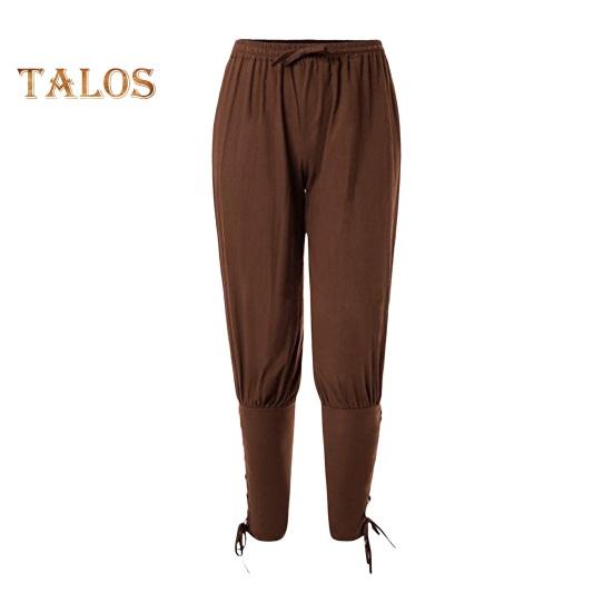 Herrenhose Mittelalter Wikinger Piraten Knöchelband Schnürriemen Elastischer Bund Plissiert Lockere Einfarbige Kurze Hose Cosplay Performance Kostüm M braun