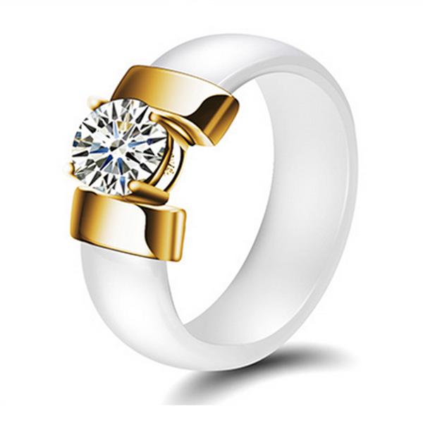 Luxus schwarz weiß Keramik Ring Kristall Titan Stahl Schmuck Geschenke für Paare 9 weiß