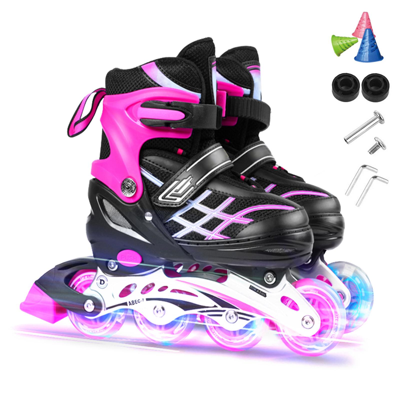 Verstellbare, beleuchtete Inline-Skates mit leuchtenden Rädern für Kinder und Jugendliche L rosa