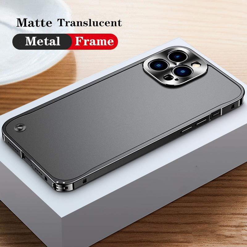Luxuriöse Metallrahmen-Objektivschutzhülle für iPhone 16 15 14 13 12 11 Pro Max Aluminium-Telefonhülle für iPhone 16 Plus Matte Rückseite For iPhone 15 Plus schwarz