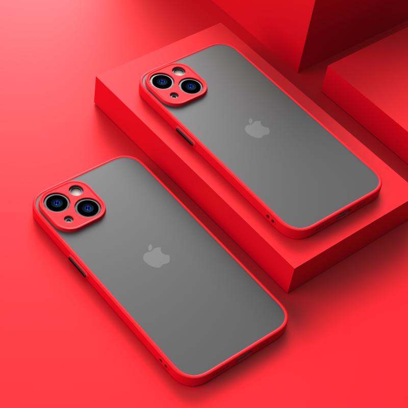 Stoßfeste Rüstung Matte Hülle für iPhone 16 15 14 13 12 11 Pro Max XR XS X 7 8 Plus SE Mini Luxus Silikon Bumper Klar Harte PC Abdeckung Capa iPhone 12 Mini rot