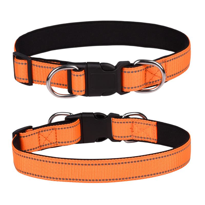 Reflektierendes Nylon Haustierhalsband Futter aus Tauchstoff Hundehalsband Kleine und Mittlere Größe Hundehalsband L38-60cm black