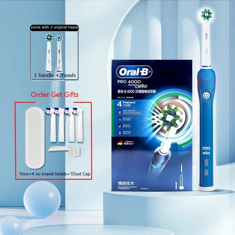Oral B Elektrische Zahnbürste P4000, 3D-Zahnreinigung, 4 Modi mit 2-Minuten-Timer und Drucksensor, Zahnbürste zum Entfernen von Plaque
