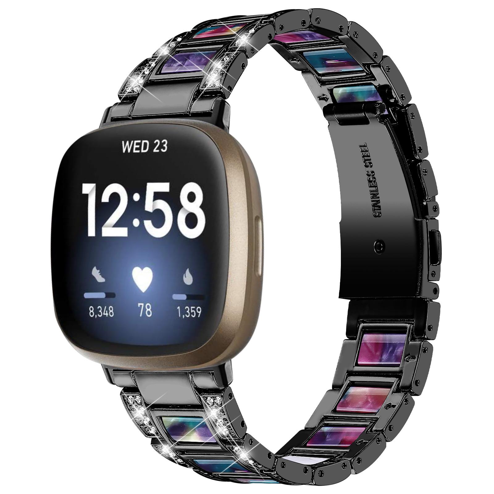 Diamantarmband für Fitbit Versa 4 3 Sense 2 Band Smartwatch-Zubehör Harz Edelstahl Metallarmband Fitbit Versa 3 Armband For Fitbit Sense 1 2