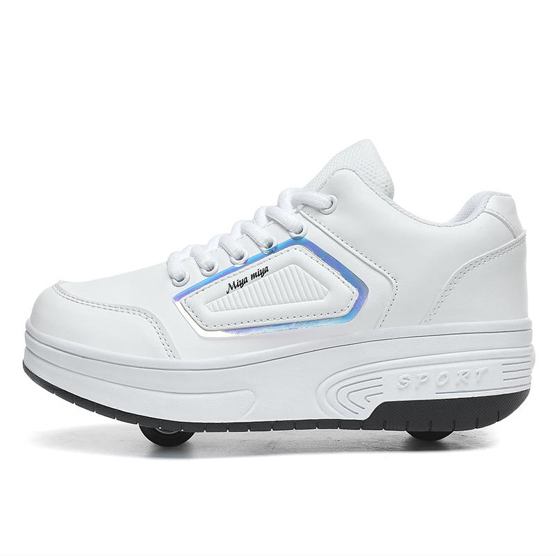 Rollschuhschuhe Kinder Sneakers mit Rollen Kinder Rollschuhe Outdoor-Sportschuhe 37 weiß