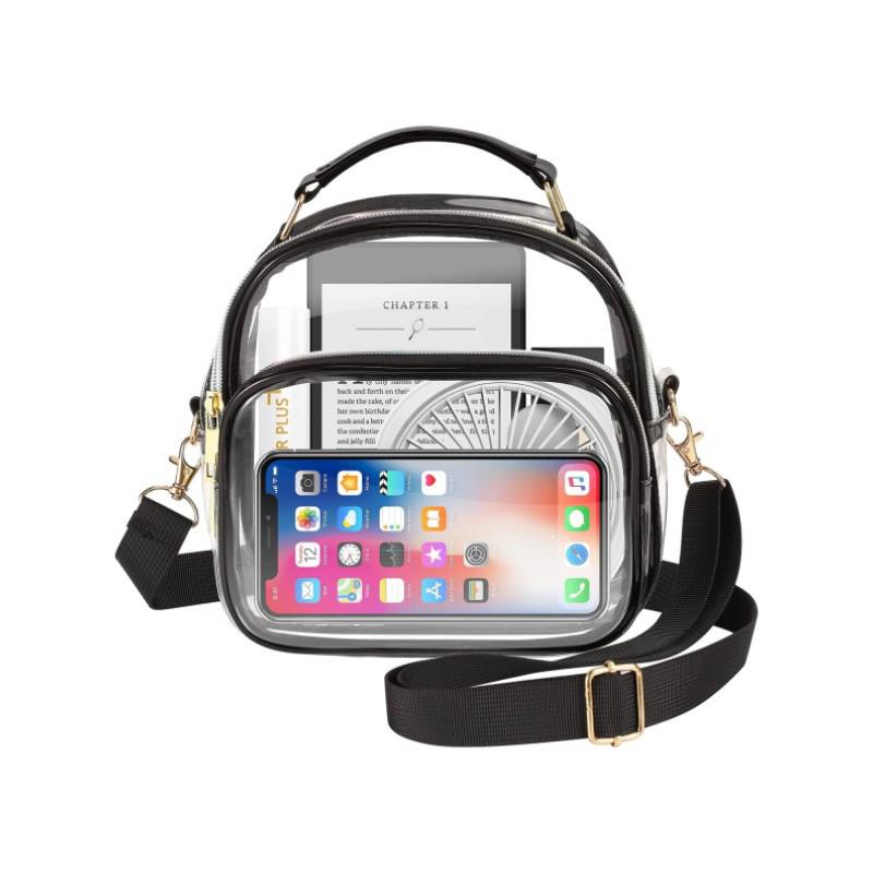 Transparente PVC Damen Kleine Handtaschen Stadionzugelassen Damen Klare Tasche Mode Wasserdicht Lässig Einfach Umhängetaschen CLE 19.5x7x19cm schwarz