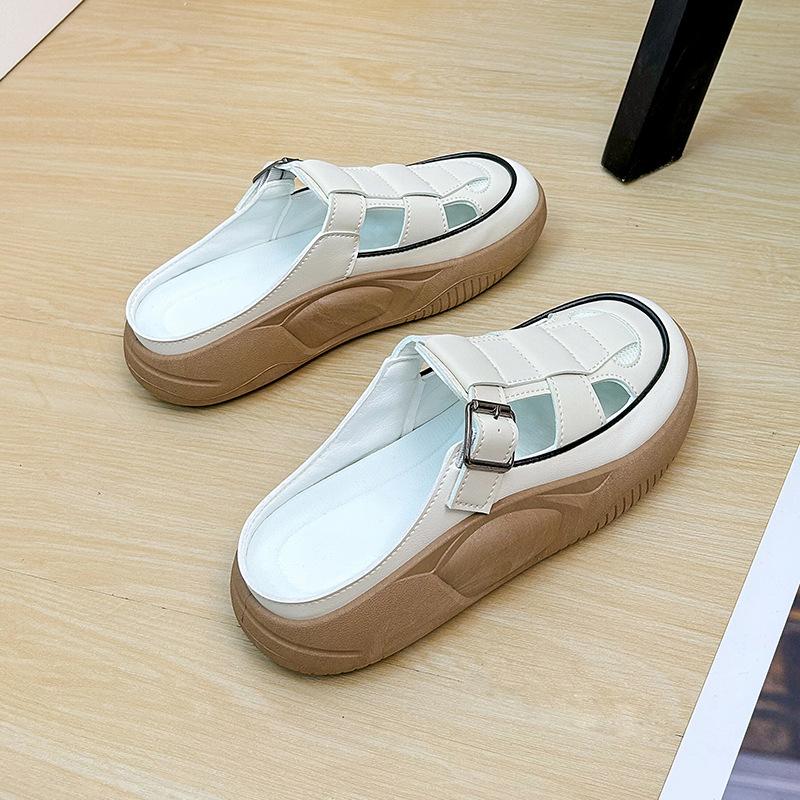 Mode Sommer Damen Sandalen Retro Mode Vielseitige Hausschuhe für Damen Outdoor Dicke Sohle Freizeitschuhe für Damen Zapatos De Mujer 37 beige