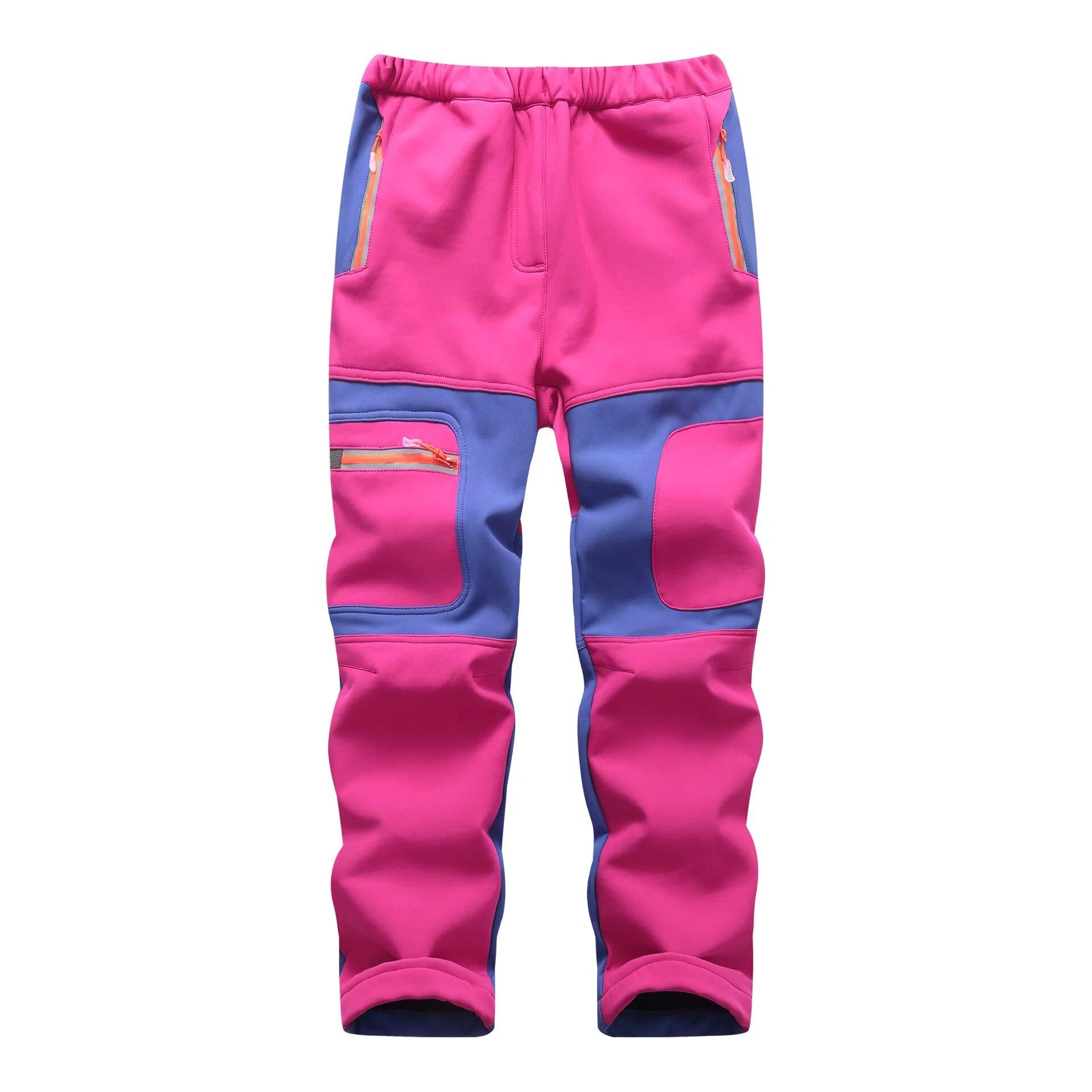 Mode Wasserdichte Junge Mädchen Kinder Hosen Warme Hosen Sportliche Klettern Leggings Kinder Patchwork Soft Shell Outfits Herbst 110 rose rot