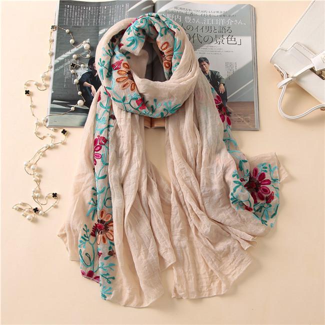 Einfacher bestickter floraler Viskose Schal Schal Von Indischem Bandana Print Baumwollschals und Wickel Weicher Foulard Muslimische Hijab Mütze gray