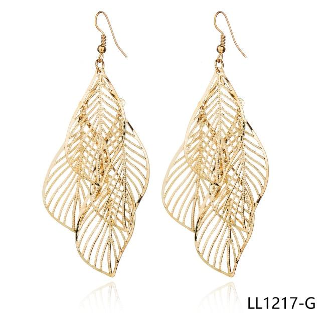 Trend Rock Nachtclub Aushöhlen Große Blätter Ohrringe Ohrringe Ohrringe Schmuck beige
