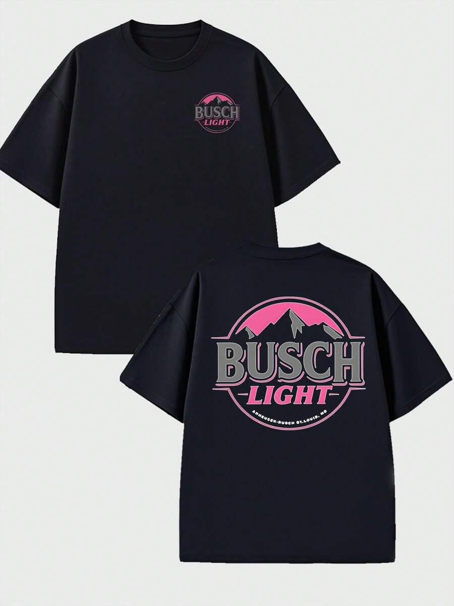 Retro Style Busch Light Bier T-Shirt Mit Berg- und Sonnenuntergangsdesign 100% Baumwolle 220g Beidseitiger Druck T-Shirt S bunt
