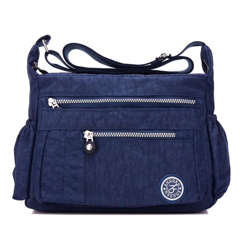 Damen Einfarbig Wasserabweisend Nylon Reise Schultertasche Umhängetaschen 34*15*25CM blau