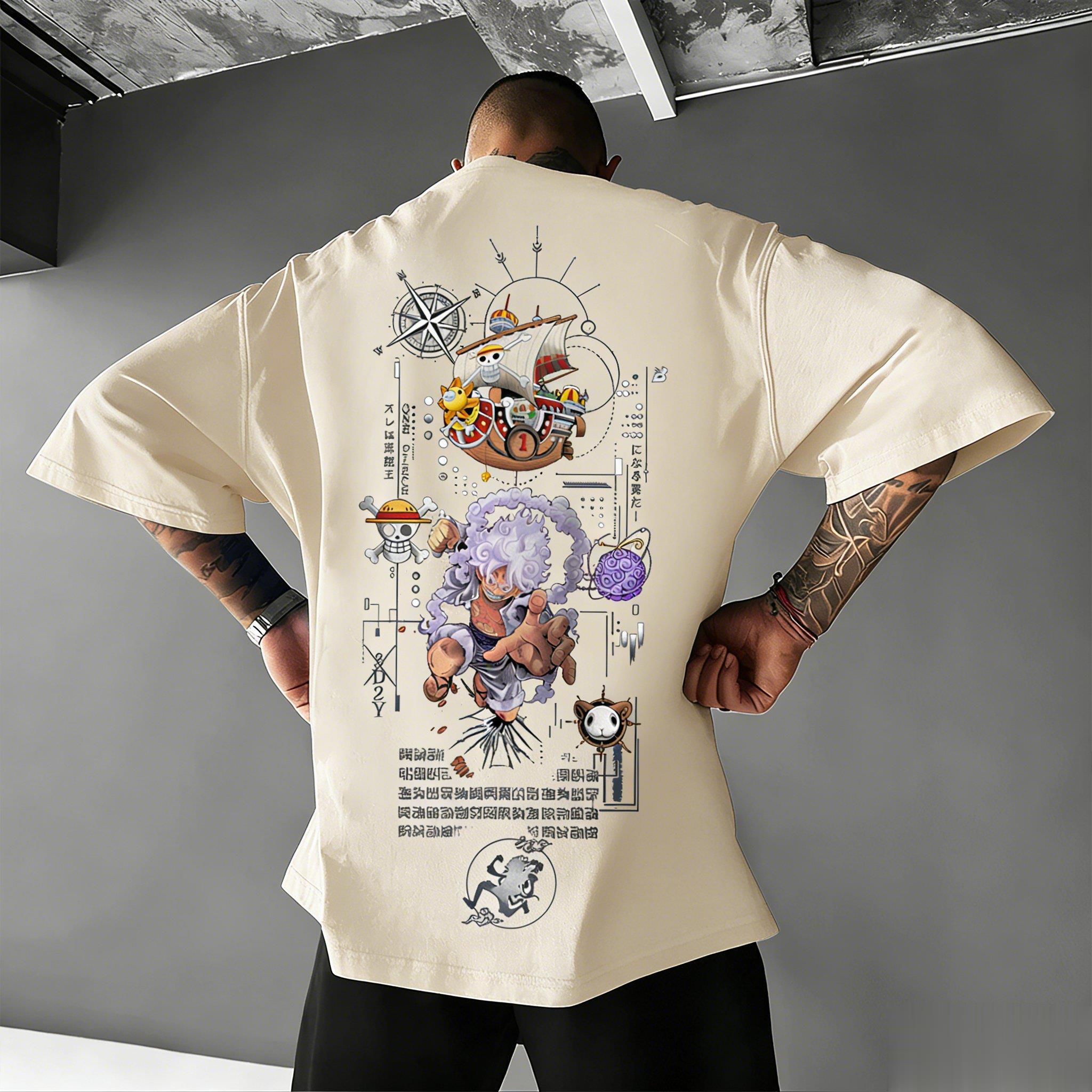 Ace Chopper Grafik T-Shirt Herren Damen 2026 Sommer Streetwear Oversized Baumwoll-T-Shirt Lässige Kurzarm-Oberteile S beige