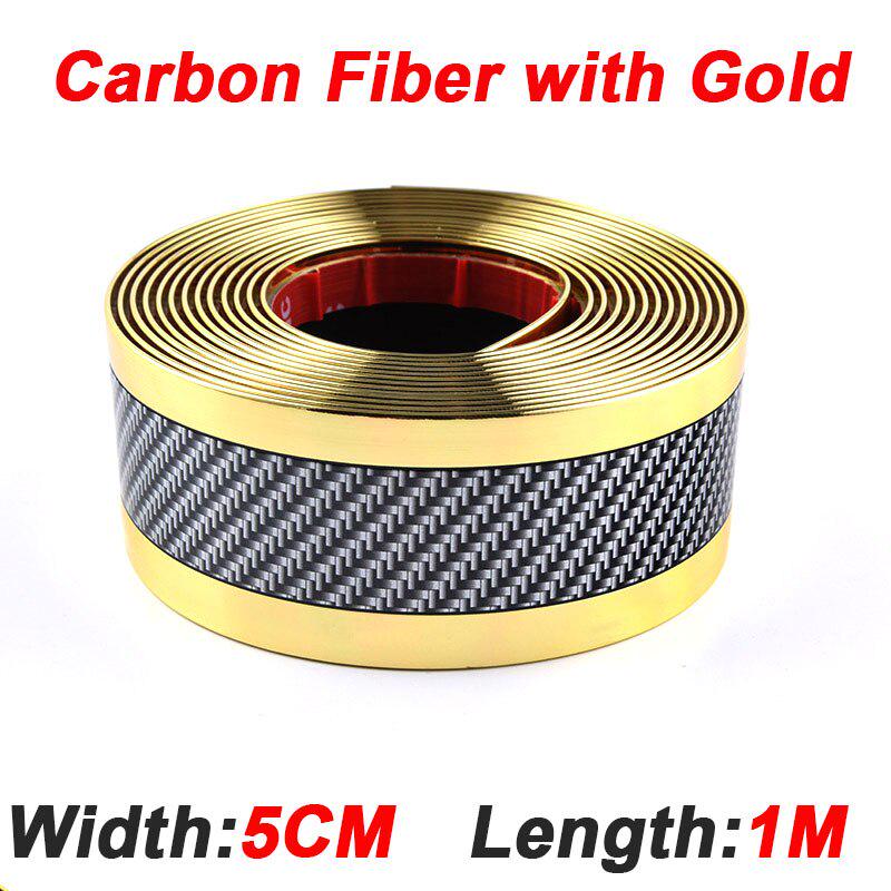 1M Carbon Faser Gummi Styling Auto Aufkleber Tür Sill Schutz Waren ZubehörCarbon Tür Sill für Auto Zubehör Carbon Fiber Gold
